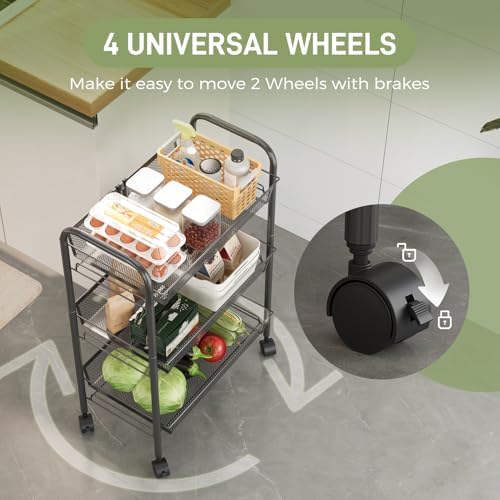 WELDUN Rollwagen mit 4 Ebenen – Mobiler Gitteraufbewahrungswagen für Küche und Wohnzimmer, Weiß