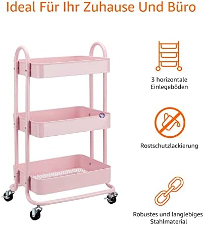 Amazon Basics Küchenrollwagen mit 3 Ebenen, platzsparend und modern – perfekt für Ihre Küche!