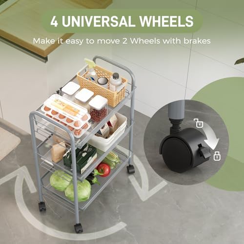 WELDUN Rollwagen mit 4 Ebenen – Mobiler Gitteraufbewahrungswagen für Küche und Wohnzimmer, Weiß