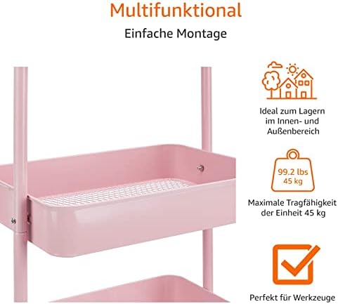 Amazon Basics Küchenrollwagen mit 3 Ebenen, platzsparend und modern – perfekt für Ihre Küche!