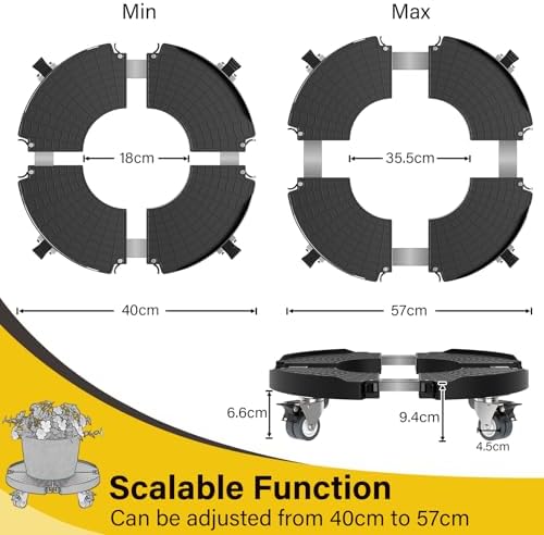 WELDUN Pflanzenroller mit 200KG Tragkraft, Ø 40-54 cm, feststellbar, ideal für Innen- & Außenbereich, 2er Set, Grau