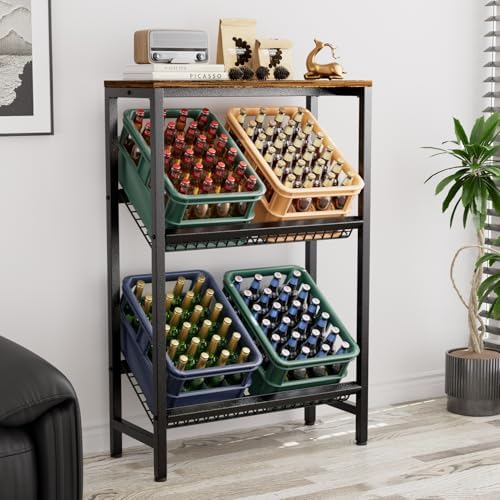 HFHOME Getränkekistenregal aus stabilem Metall mit verstellbarem Holzablage – Ideal für Küche, Keller und Garage!