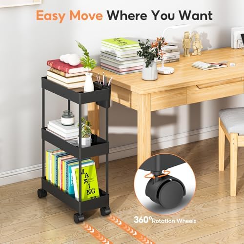 3PCS 4 Ebenen Aufbewahrungswagen mit Rollen - Platzsparender minimalistischer Badezimmerwagen für Bad & Küche, Schwarz