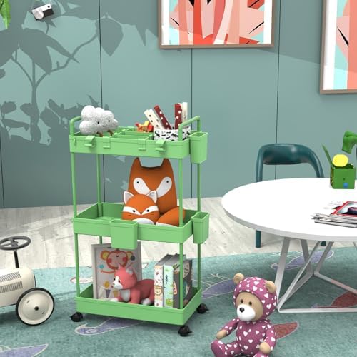 Ronlap Rollwagen Küchenwagen mit 3 Ebenen, praktischer Servierwagen mit Aufhängebechern für Küche und Büro, Schwarz