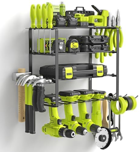 WELDUN Werkzeughalterung für Schlagbohrschrauber – 3 Ebenen Werkzeugregal für Garage und Werkstatt, mit seitlichem Schra