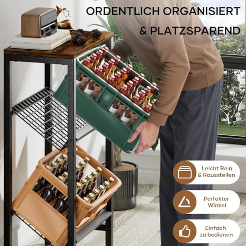 HFHOME Getränkekistenregal aus stabilem Metall mit verstellbarem Holzablage – Ideal für Küche, Keller und Garage!