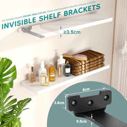 2 Stück robuste Regalhalter 15cm aus Metall mit Schrauben, 70 Kg Tragkraft, ideal für die Wohnraumgestaltung, Schwarz