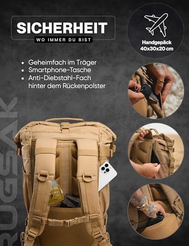 RS RUGSAK Explorer | Wasserabweisender Rolltop Rucksack für Herren & Damen | 30–40L Laptop und Weekender für Arbeit, Uni