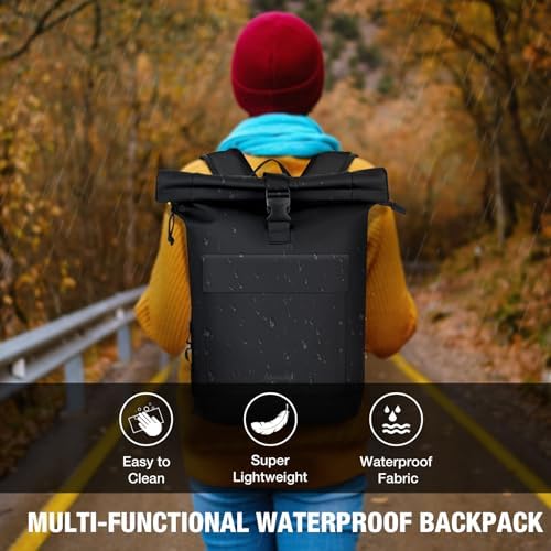 Lekeinchi Rolltop Rucksack für Damen & Herren – Wasserdichter Laptoprucksack mit 17 Zoll Fach für Reisen, Uni & Arbeit -