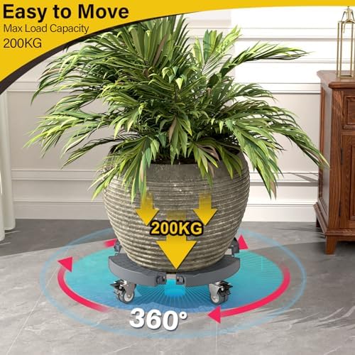 WELDUN Pflanzenroller mit 200KG Tragkraft, Ø 40-54 cm, feststellbar, ideal für Innen- & Außenbereich, 2er Set, Grau