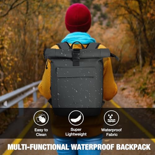 Lekeinchi Rolltop Rucksack für Damen & Herren – Wasserdichter Laptoprucksack mit 17 Zoll Fach für Reisen, Uni & Arbeit -