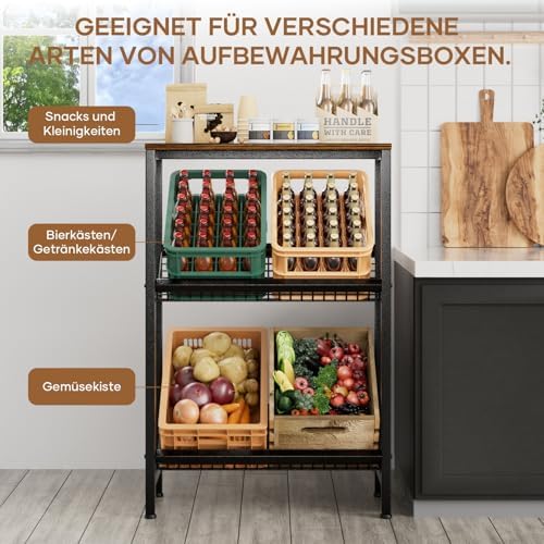 HFHOME Getränkekistenregal aus stabilem Metall mit verstellbarem Holzablage – Ideal für Küche, Keller und Garage!