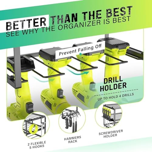 WELDUN Werkzeughalterung für Schlagbohrschrauber – 3 Ebenen Werkzeugregal für Garage und Werkstatt, mit seitlichem Schra