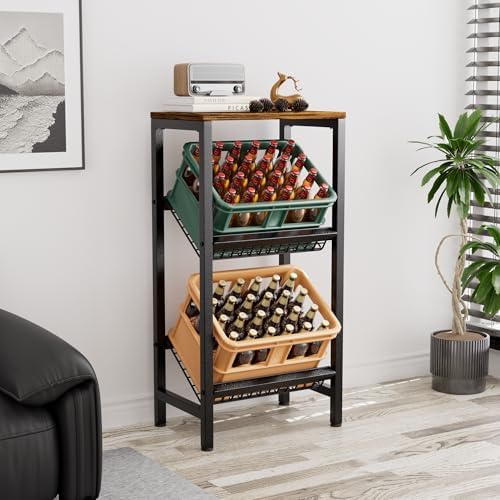 HFHOME Getränkekistenregal aus stabilem Metall mit verstellbarem Holzablage – Ideal für Küche, Keller und Garage!