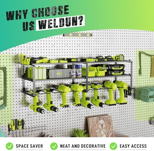 WELDUN Werkzeughalterung für Schlagbohrschrauber – 3 Ebenen Werkzeugregal für Garage und Werkstatt, mit seitlichem Schra