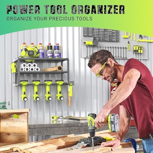 WELDUN Werkzeughalterung für Schlagbohrschrauber – 3 Ebenen Werkzeugregal für Garage und Werkstatt, mit seitlichem Schra