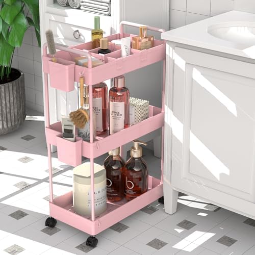 Ronlap Rollwagen Küchenwagen mit 3 Ebenen, praktischer Servierwagen mit Aufhängebechern für Küche und Büro, Schwarz