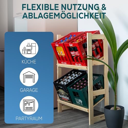 STAHLMANN® Getränkekistenregal für 4 Kisten - Robustes Kiefernholz-Regal für Ihre Getränke - Ideal für jeden Raum