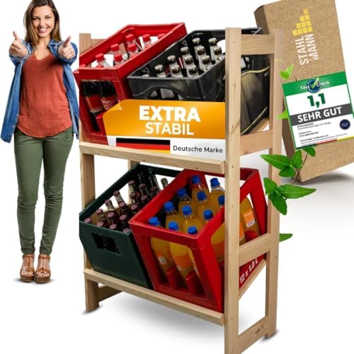 STAHLMANN® Getränkekistenregal für 4 Kisten - Robustes Kiefernholz-Regal für Ihre Getränke - Ideal für jeden Raum