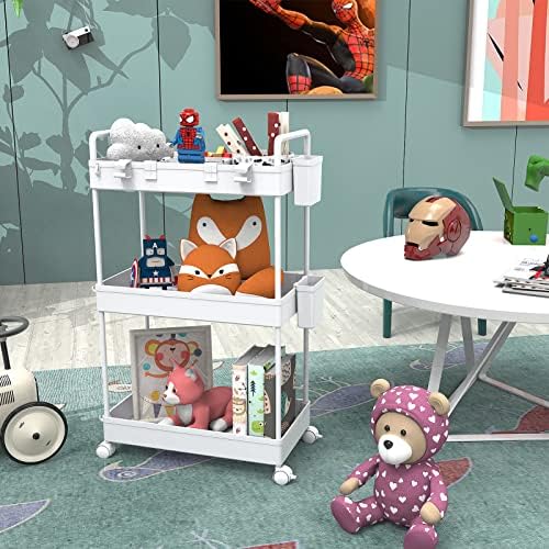 Ronlap Rollwagen Küchenwagen mit 3 Ebenen, praktischer Servierwagen mit Aufhängebechern für Küche und Büro, Schwarz