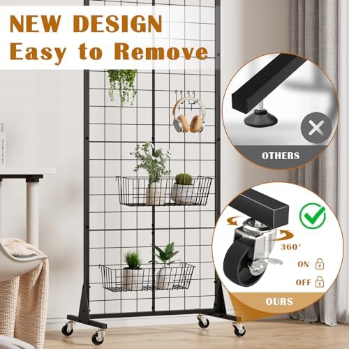 WELDUN Gitter Pinnwand mit Rädern – Flexible Fotowand mit Haken für kreative Präsentationen überall