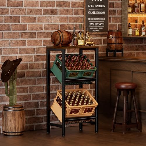 HFHOME Getränkekistenregal aus stabilem Metall mit verstellbarem Holzablage – Ideal für Küche, Keller und Garage!