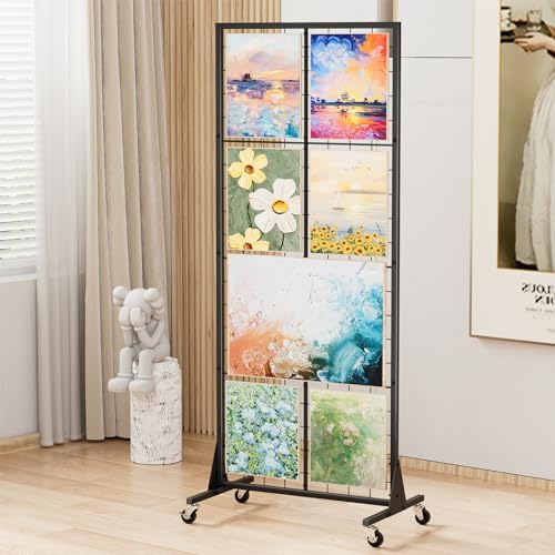 WELDUN Gitter Pinnwand mit Rädern – Flexible Fotowand mit Haken für kreative Präsentationen überall