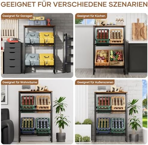 HFHOME Getränkekistenregal aus stabilem Metall mit verstellbarem Holzablage – Ideal für Küche, Keller und Garage!