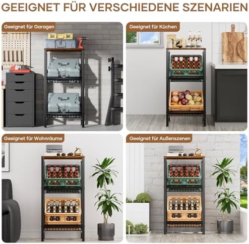 HFHOME Getränkekistenregal aus stabilem Metall mit verstellbarem Holzablage – Ideal für Küche, Keller und Garage!