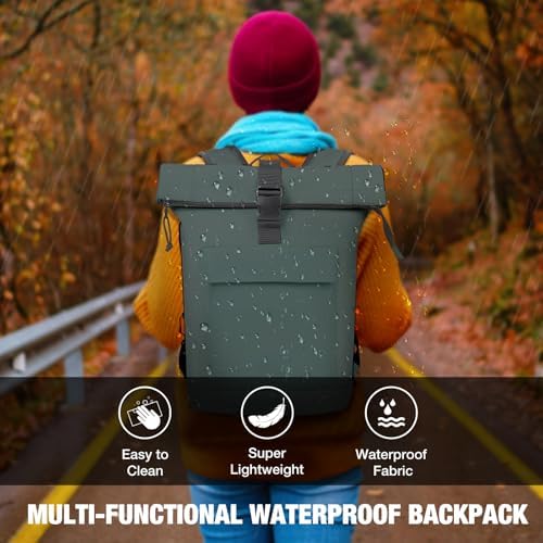 Lekeinchi Rolltop Rucksack für Damen & Herren – Wasserdichter Laptoprucksack mit 17 Zoll Fach für Reisen, Uni & Arbeit -