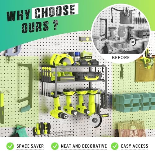 WELDUN Werkzeughalterung für Schlagbohrschrauber – 3 Ebenen Werkzeugregal für Garage und Werkstatt, mit seitlichem Schra
