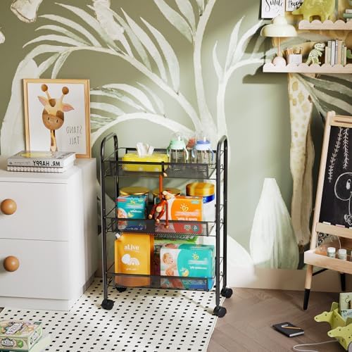 WELDUN Rollwagen mit 4 Ebenen – Mobiler Gitteraufbewahrungswagen für Küche und Wohnzimmer, Weiß