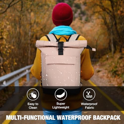 Lekeinchi Rolltop Rucksack für Damen & Herren – Wasserdichter Laptoprucksack mit 17 Zoll Fach für Reisen, Uni & Arbeit -