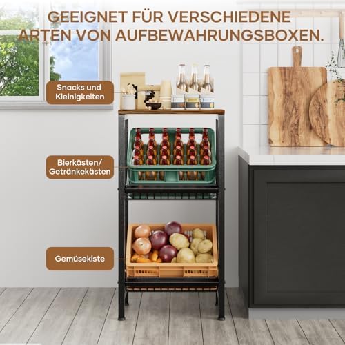 HFHOME Getränkekistenregal aus stabilem Metall mit verstellbarem Holzablage – Ideal für Küche, Keller und Garage!