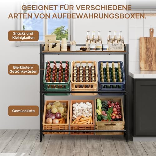 HFHOME Getränkekistenregal aus stabilem Metall mit verstellbarem Holzablage – Ideal für Küche, Keller und Garage!