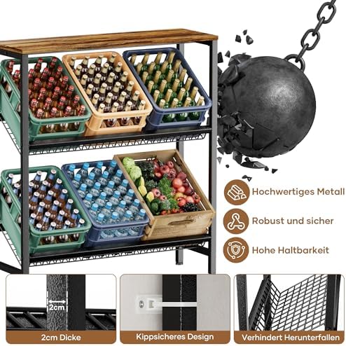 HFHOME Getränkekistenregal aus stabilem Metall mit verstellbarem Holzablage – Ideal für Küche, Keller und Garage!