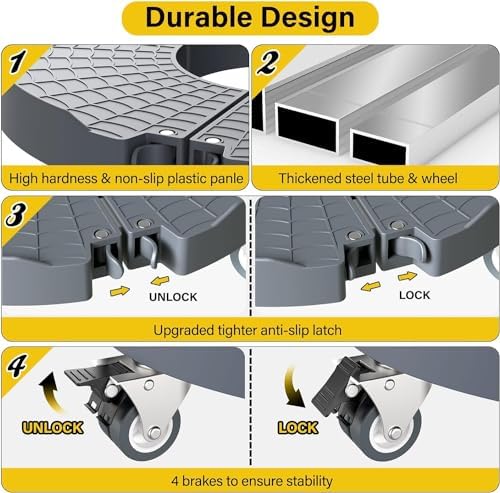WELDUN Pflanzenroller mit 200KG Tragkraft, Ø 40-54 cm, feststellbar, ideal für Innen- & Außenbereich, 2er Set, Grau