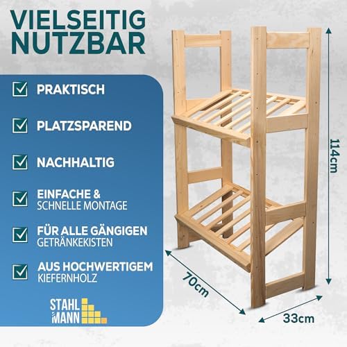 STAHLMANN® Getränkekistenregal für 4 Kisten - Robustes Kiefernholz-Regal für Ihre Getränke - Ideal für jeden Raum