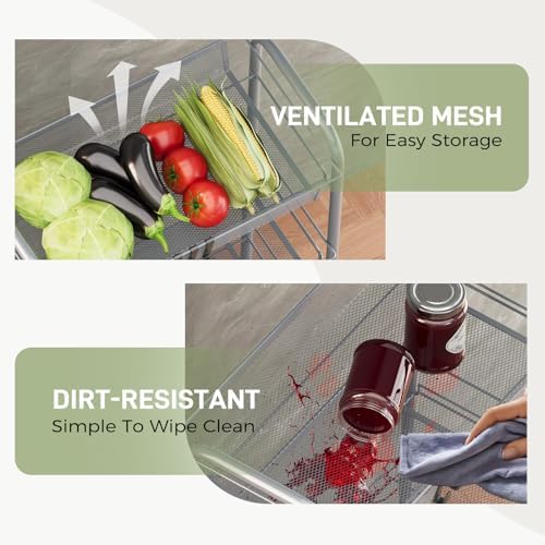 WELDUN Rollwagen mit 4 Ebenen – Mobiler Gitteraufbewahrungswagen für Küche und Wohnzimmer, Weiß