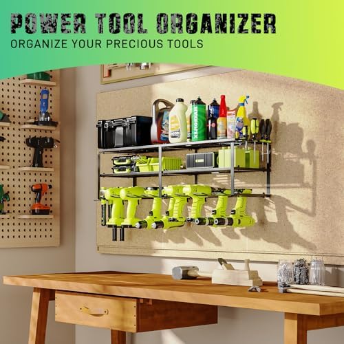 WELDUN Werkzeughalterung für Schlagbohrschrauber – 3 Ebenen Werkzeugregal für Garage und Werkstatt, mit seitlichem Schra