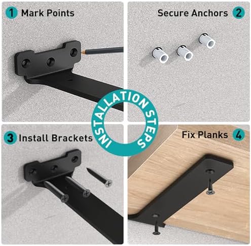 2 Stück robuste Regalhalter 15cm aus Metall mit Schrauben, 70 Kg Tragkraft, ideal für die Wohnraumgestaltung, Schwarz