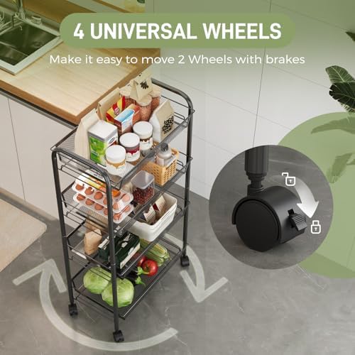 WELDUN Rollwagen mit 4 Ebenen – Mobiler Gitteraufbewahrungswagen für Küche und Wohnzimmer, Weiß