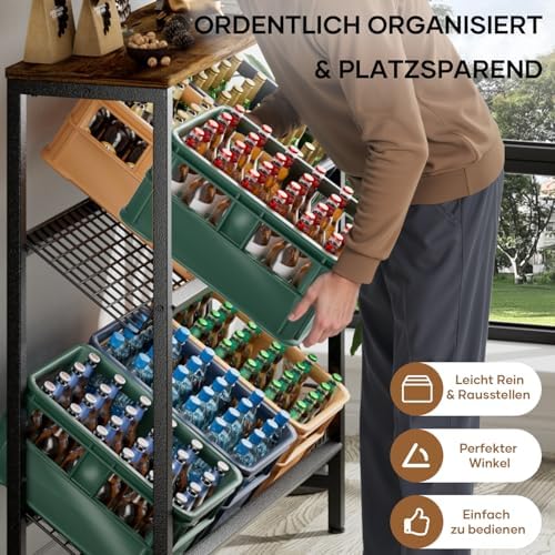 HFHOME Getränkekistenregal aus stabilem Metall mit verstellbarem Holzablage – Ideal für Küche, Keller und Garage!