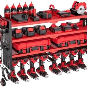 VEVOR Werkzeugspeicher Wandhalterung, 4-lagiges Lagerregal mit 8 Bohrerhaltern, ideal für Garage und Werkstatt