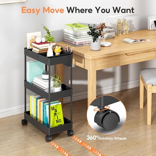 3PCS 4 Ebenen Aufbewahrungswagen mit Rollen - Platzsparender minimalistischer Badezimmerwagen für Bad & Küche, Schwarz