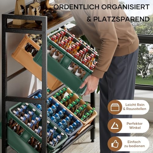 HFHOME Getränkekistenregal aus stabilem Metall mit verstellbarem Holzablage – Ideal für Küche, Keller und Garage!