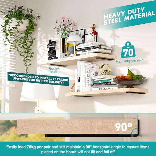 2 Stück robuste Regalhalter 15cm aus Metall mit Schrauben, 70 Kg Tragkraft, ideal für die Wohnraumgestaltung, Schwarz