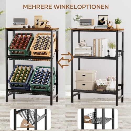 HFHOME Getränkekistenregal aus stabilem Metall mit verstellbarem Holzablage – Ideal für Küche, Keller und Garage!