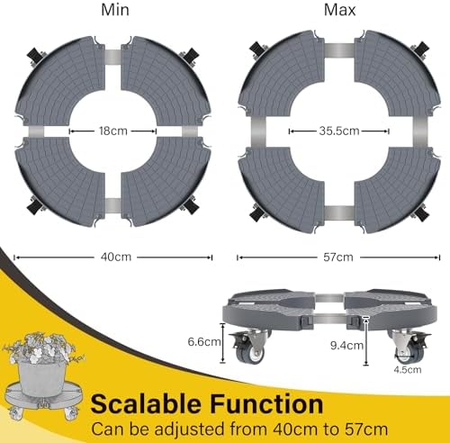 WELDUN Pflanzenroller mit 200KG Tragkraft, Ø 40-54 cm, feststellbar, ideal für Innen- & Außenbereich, 2er Set, Grau