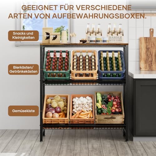 HFHOME Getränkekistenregal aus stabilem Metall mit verstellbarem Holzablage – Ideal für Küche, Keller und Garage!